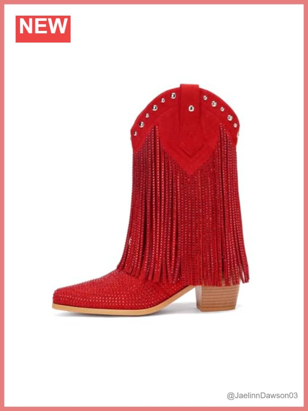 Rhinestone Fringe Cowgirl Ankle Boots Pointed Toe Chunky Heel Pull On Booties